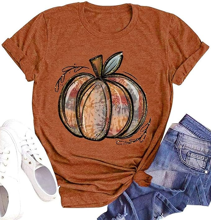 Fall Shirts for Women Halloween Pumpkin Graphic Tees Thanksgiving Family Turkey Tops Cute Autumn ... | Amazon (US)
