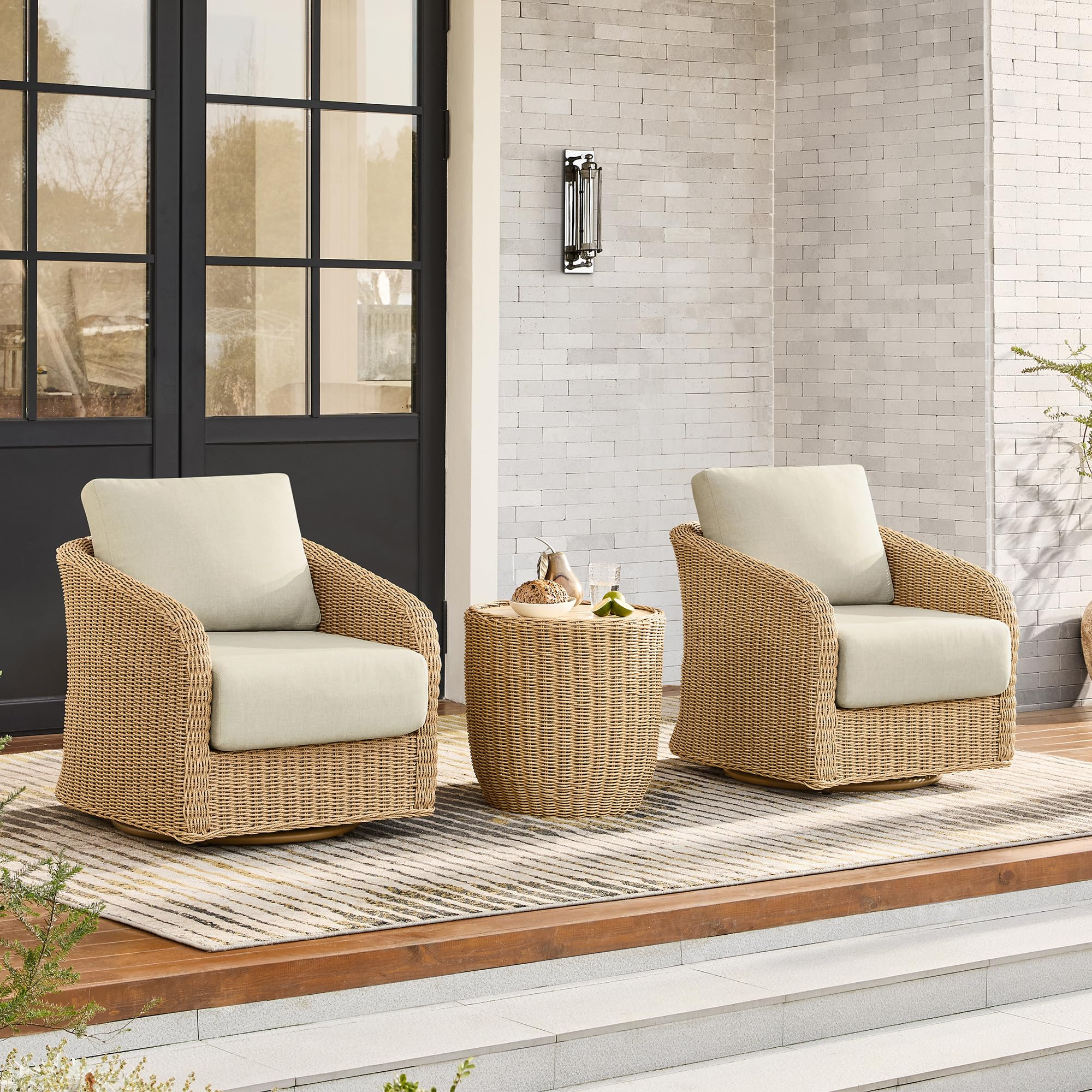 CHITA 3 Pieces Wicker Patio Bistro Set, Outdoor Rattan Furniture Set with 2 Pieces Thickened Cush... | Amazon (US)