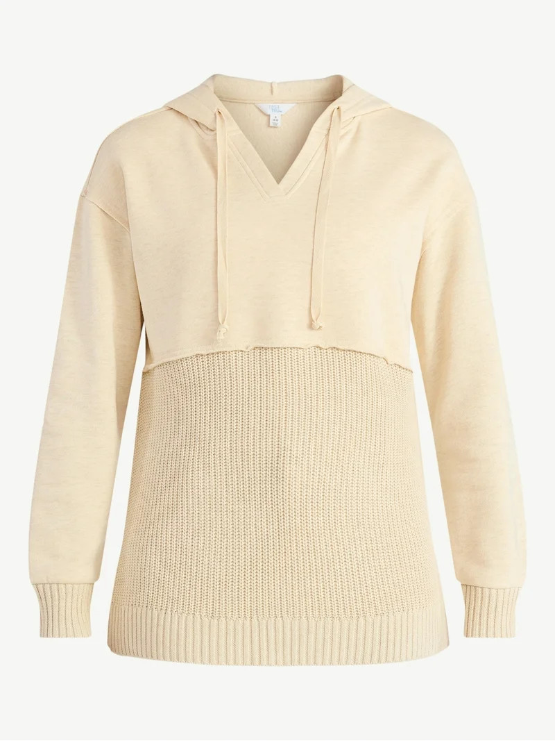 Time and Tru Women's and Women's Plus Fashion Mixed Media Hoodie, Sizes XS-4X | Walmart (US)