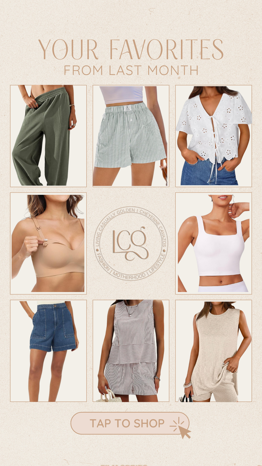 June Favorites | Sizing: wearing M in pants, boxer shorts, white sports bra tank and denim shorts. Wearing S in white blouse and both matching sets. Nursing bra is TTS. 

 #LTKFindsUnder50 #LTKFindsUnder100