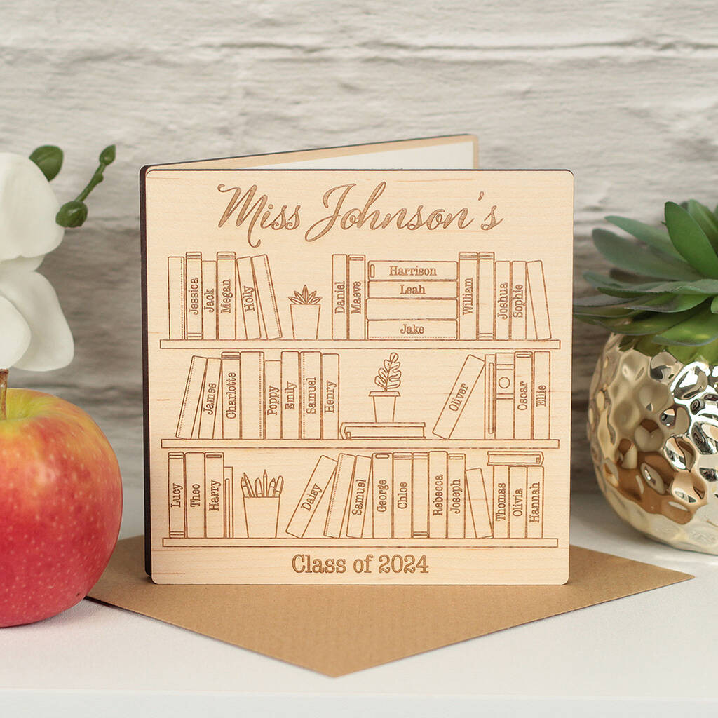 Teacher Class Leavers Bookcase Wooden Engraved Card | Not On The High Street