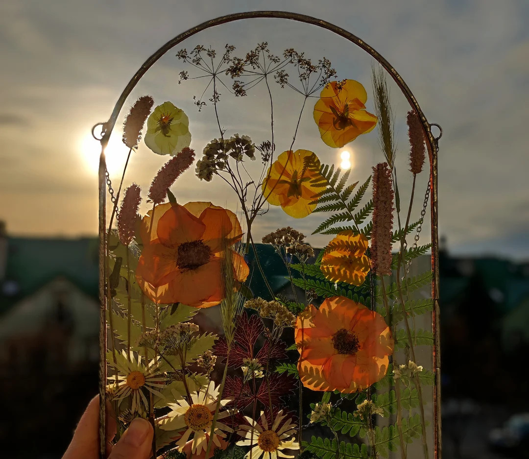 Large Pressed Flower Frame, Real Pressed Botanicals, Wall decor, Botanical Art, Pressed flower ar... | Etsy (US)