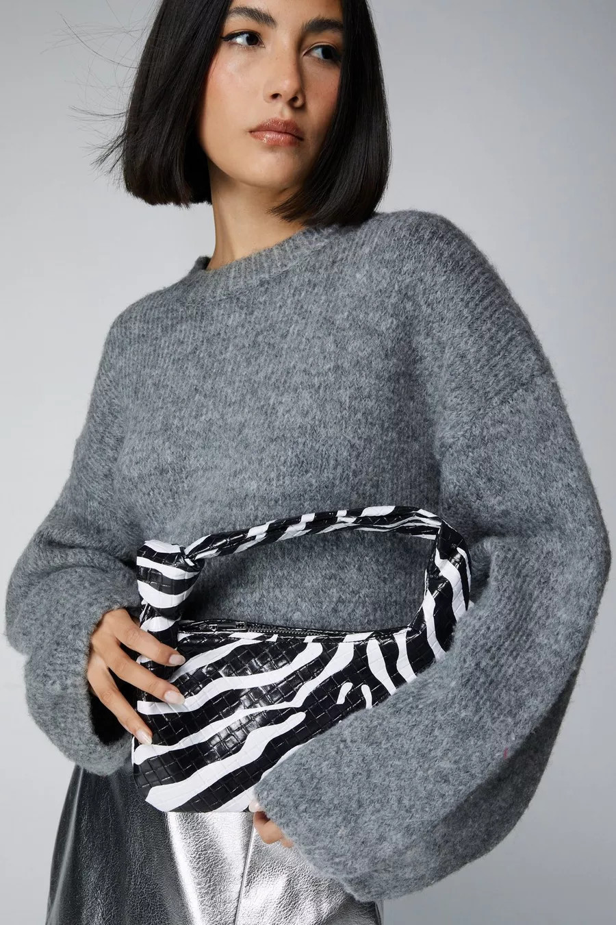 Faux Leather Zebra Weave Knot Grab Bag | Nasty Gal US