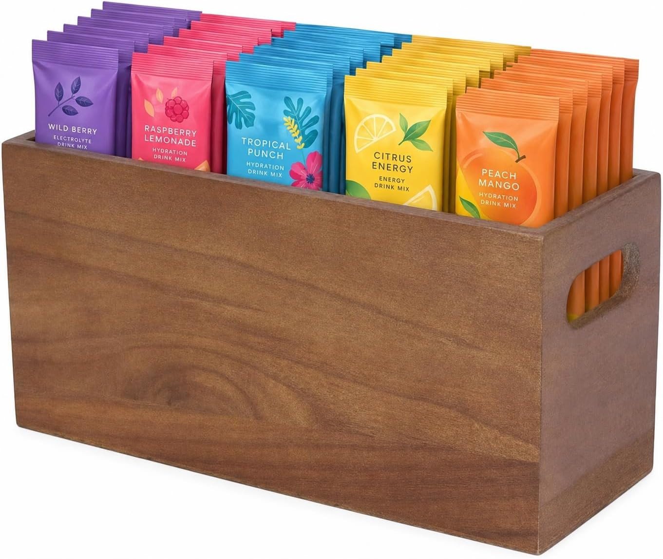 Drink Packet Organizer, Wooden Water Flavor Packet Holder with 3 Compartments for Powdered Drink Mix, Drink Mix Storage Container for Kitchen Cabinet, Pantry, Drink Station, Snack Bar | Amazon (US)
