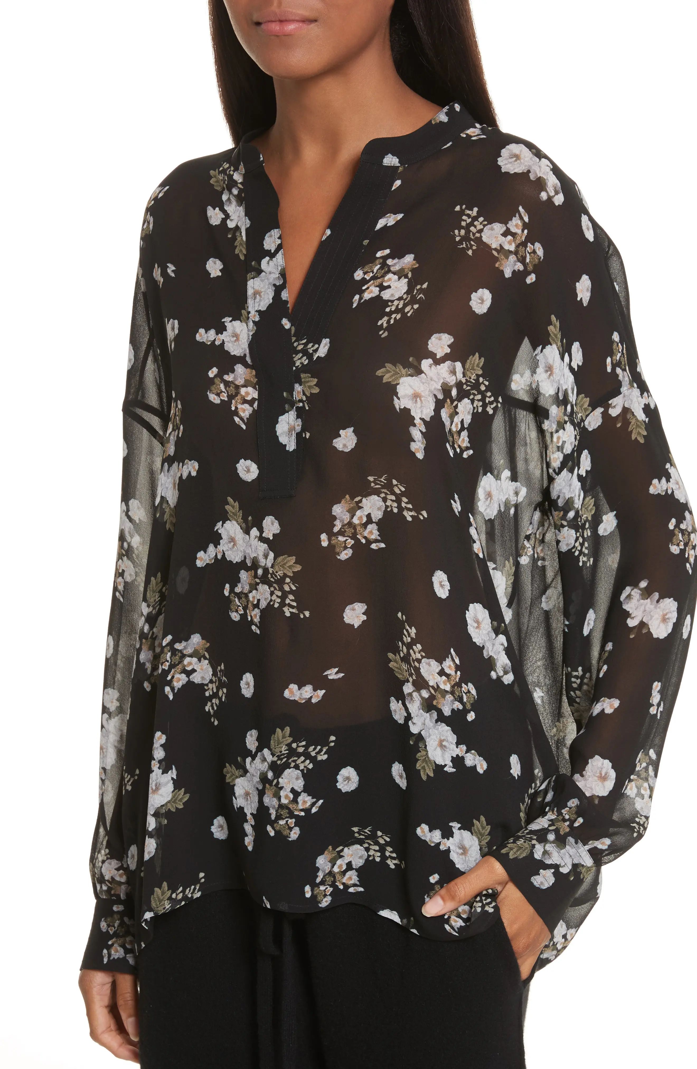 Shirred Floral Silk Blouse | Nordstrom