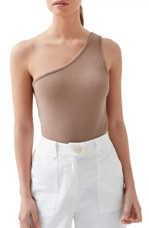 4th & Reckless Charla One-Shoulder Ribbed Bodysuit in Brown at Nordstrom, Size X-Large | Nordstrom