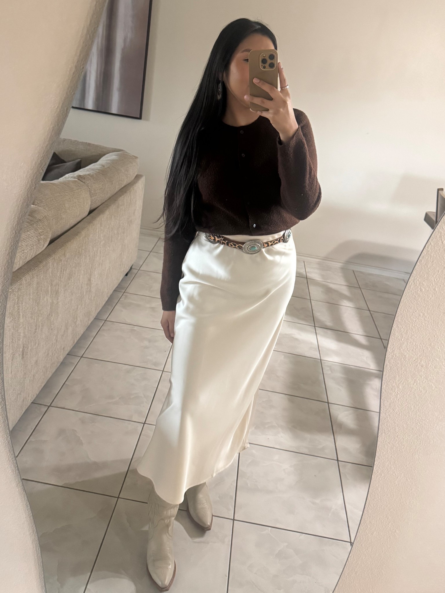 Western neutral outfit of the day! Pairing a knit sweater with a satin skirt and my Tecovas Lorettas for the perfect blend ⚡️

#LTKootd #LTKgrwm #LTKValentine