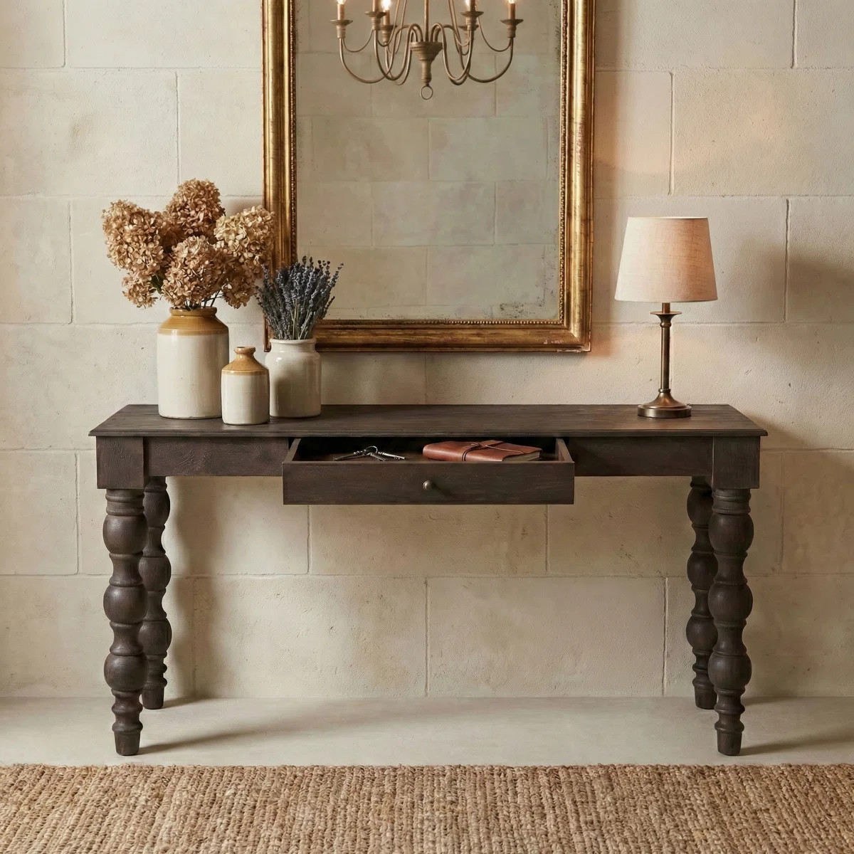 Braydan 60" Solid Wood Console Table with Hand-Turned Legs \u2013 Coffee Brown | Wayfair North America