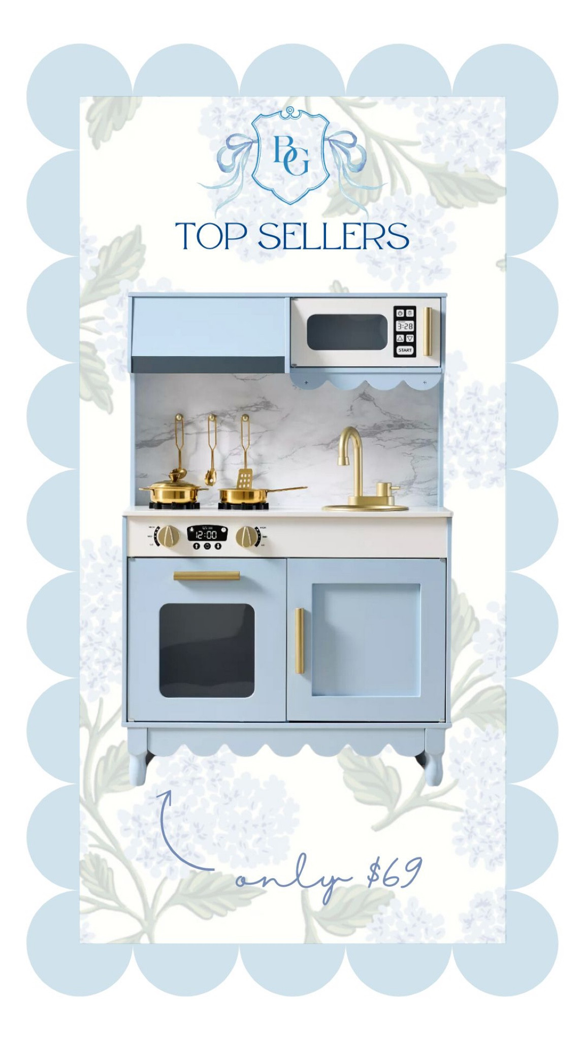 Play kitchen 
Grand millennial play room 
Blue and white kitchen 

#LTKKids #LTKHome #LTKBaby
