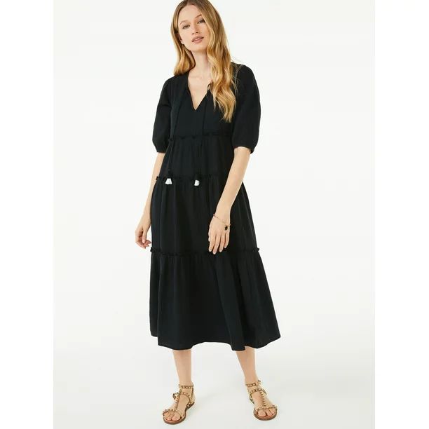 Scoop Women's Peasant Dress with Puff Sleeves | Walmart (US)