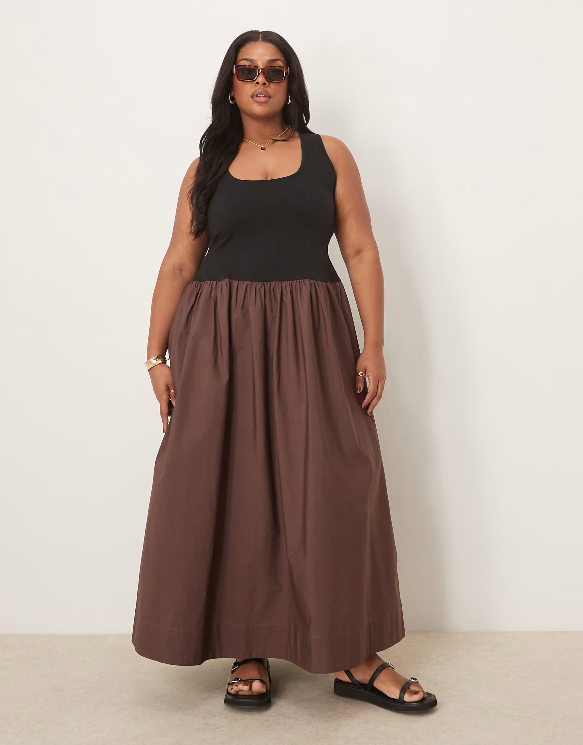 ASOS DESIGN Curve scoop neck hybrid maxi dress in chocolate | ASOS (Global)