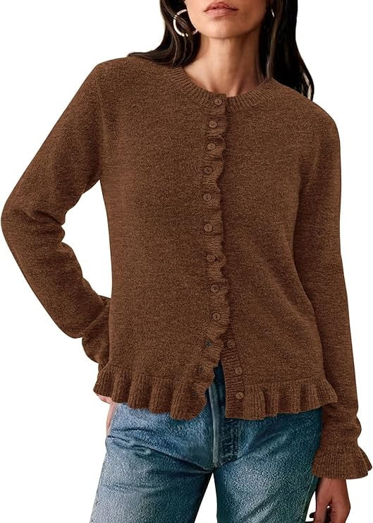 PRETTYGARDEN Womens Fall Button Down Cardigans Chunky Knit Ruffle Open Front Cropped Cardigan Swe... | Walmart (US)