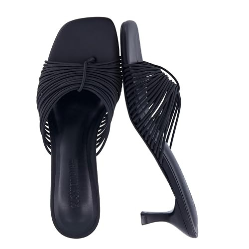 CUSHIONAIRE Quiz Kitten Heels for Women, Strappy Heeled Sandals with Cushioned Footbed, Slip On Open Toe Sandal, BLACK 8.5 | Amazon (US)