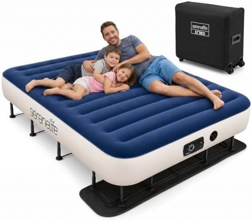 SereneLife EZ Bed Queen Air Mattress with Frame, Self-Inflating Raised Guest Bed with Built-in Pu... | Amazon (US)