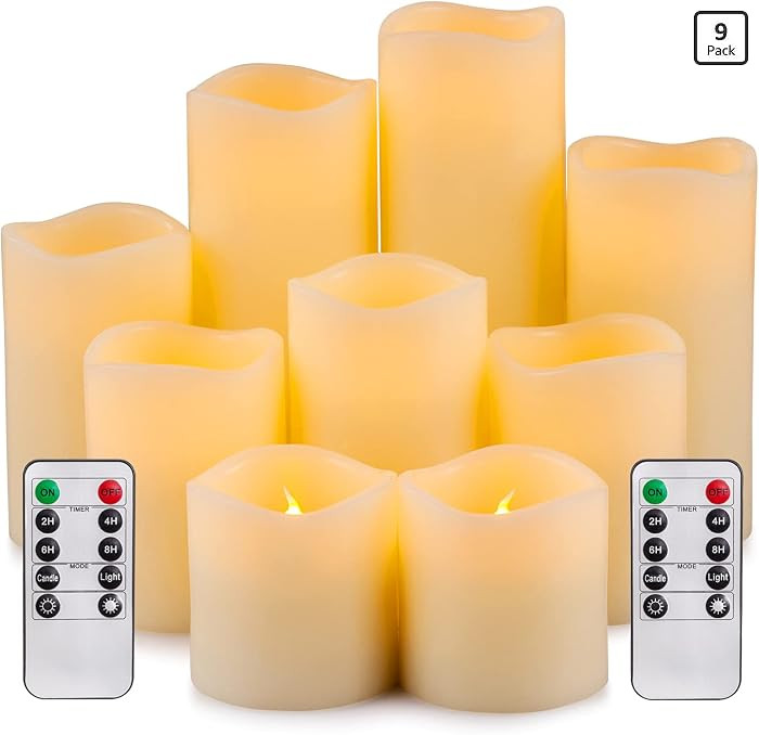 RY King Large Flameless Candle Set of 9 (D 3" x H 3", 3", 4", 4", 5", 5", 6", 7", 8") Battery Ope... | Amazon (US)