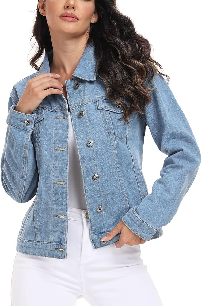 MISS MOLY Women's Denim Jacket Button Up Long Sleeve Basic Trendy Jean Jacket Coat with Pockets | Amazon (US)