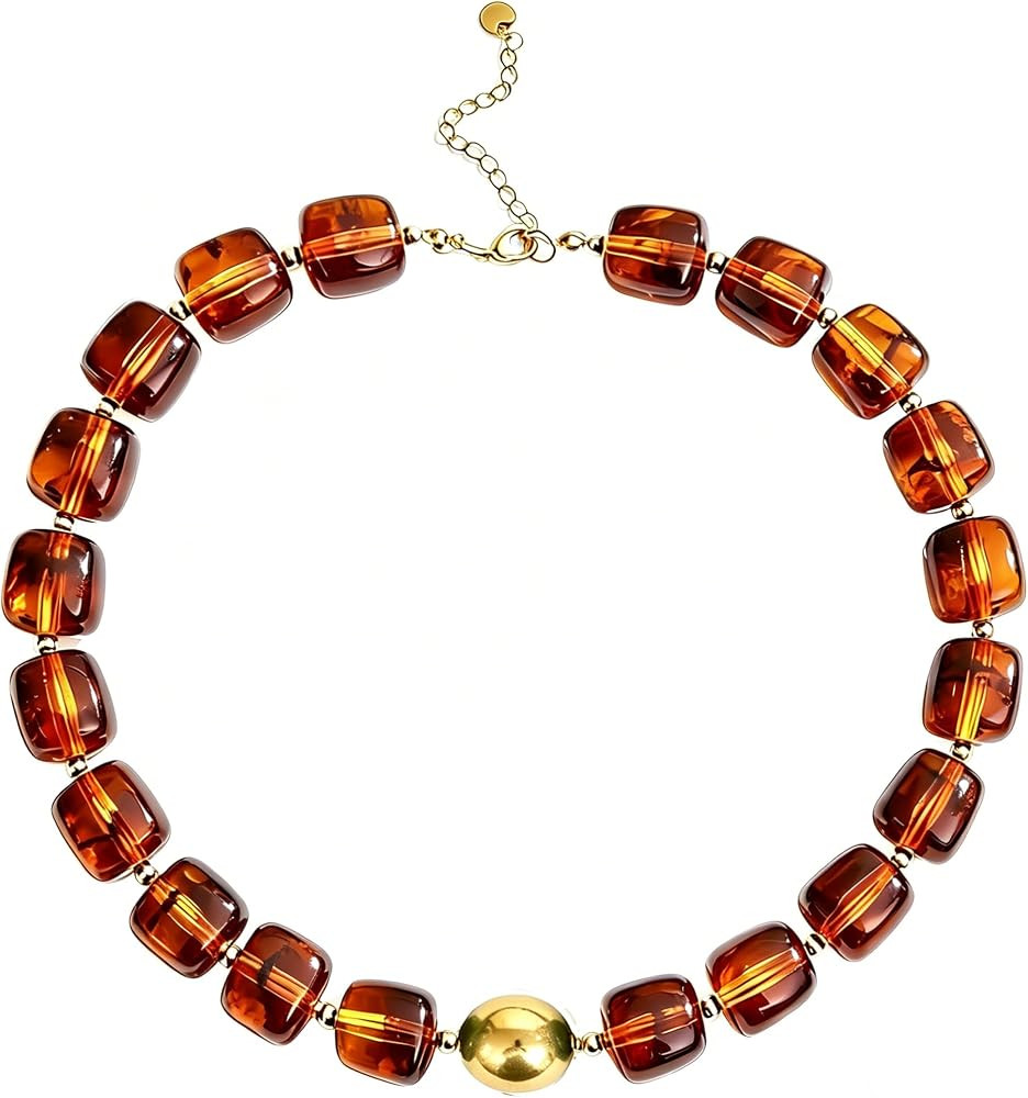 Colorful Resin Chunky Beaded Choker Necklace for Women, Summer Beach Jewelry | Amazon (US)