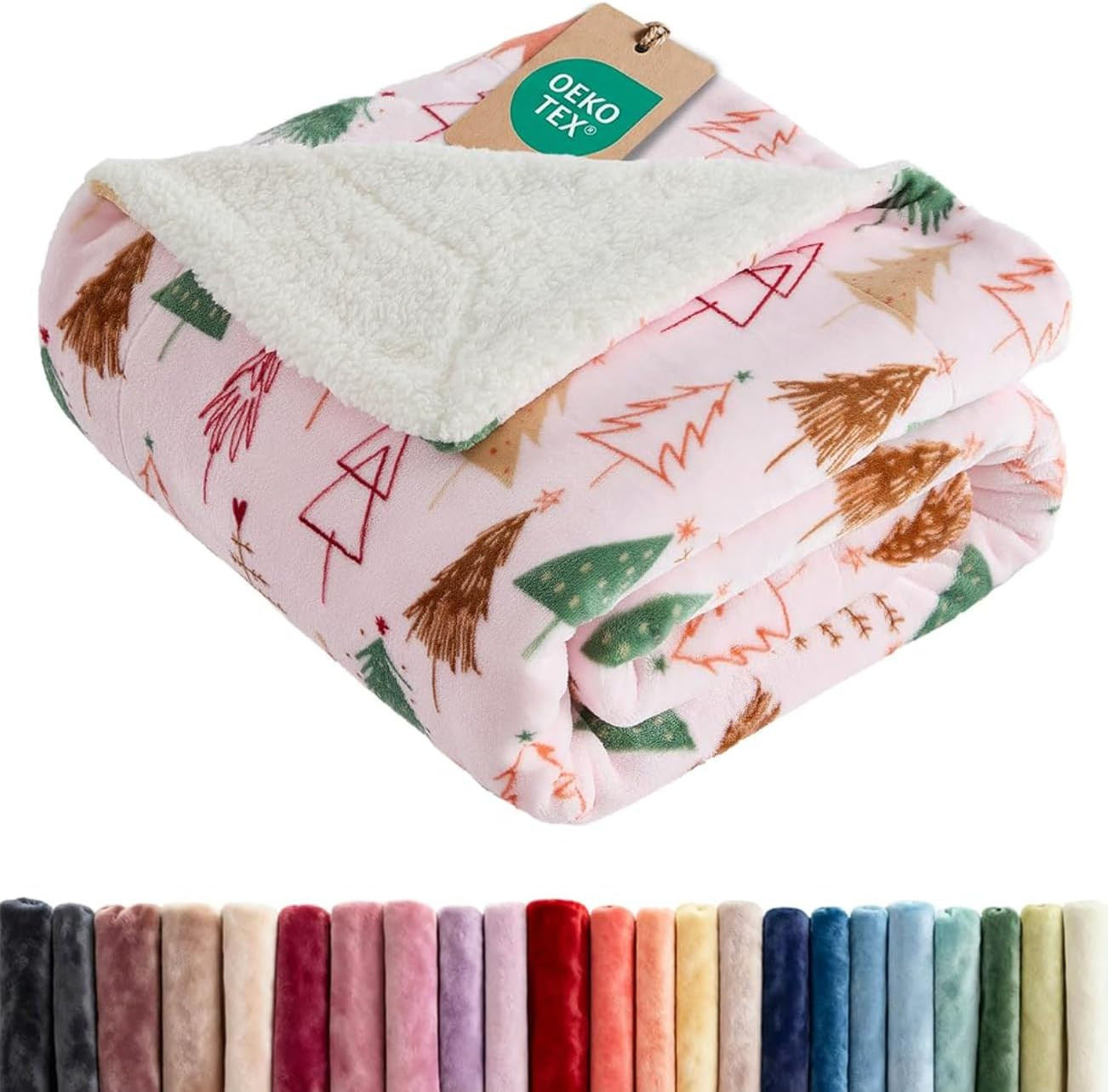 CGK Christmas Sherpa Blanket Throw Size, Reversible - Pink Trees, 50x60 | Amazon (US)