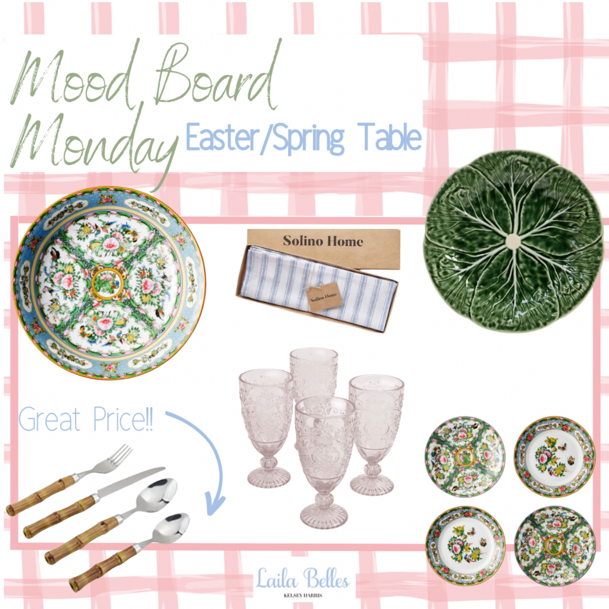 Coming at you 1 day late again this week but Mood Board Monday is all about an Easter and Spring tablescape…I’m so excited for Easter this weekend and am obsessed with these dishes. I’m slowly growing my collection of the Famille line from Williams-Sonoma. The cabbage plates are from Dillards and the best price I have found! Don’t even get me started on the classic bamboo silverware. I’ve been looking everywhere for an affordable set - this is it!! 
.
.
#eastertablescape #springtablescape #springfinds 

#LTKhome #LTKSeasonal #LTKunder100