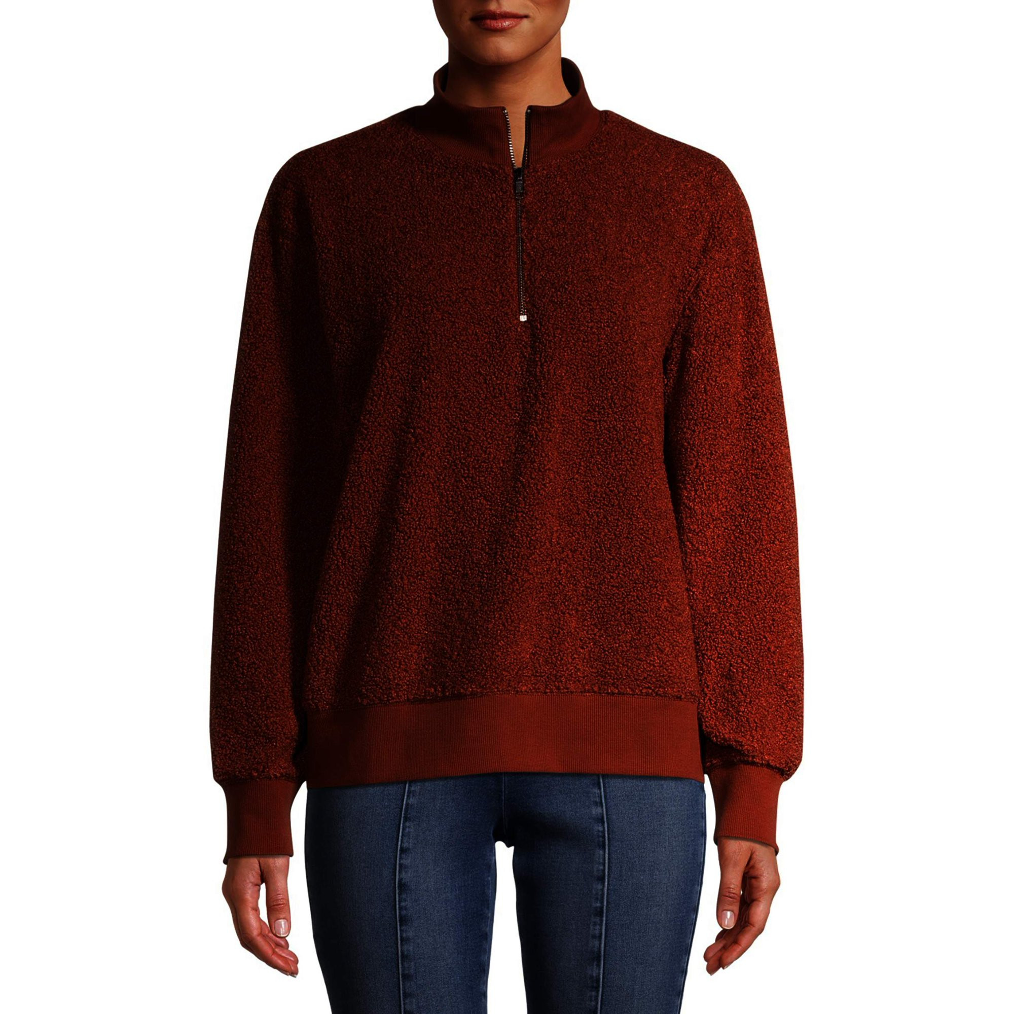 Time and Tru Women's Sherpa Quarter Zip Hoodie | Walmart (US)