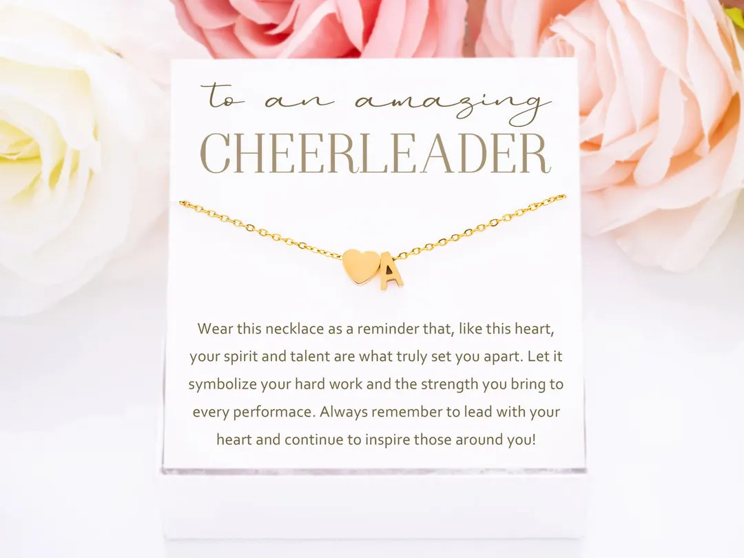 Personalized Cheerleader Gift, Heart & Initial Necklace, Necklace Gifts for Cheerleading Squad, G... | Etsy (US)