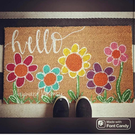 Painted Coir Doormat- hello flowers  30x17- porch mat- front door mat | Etsy (US)