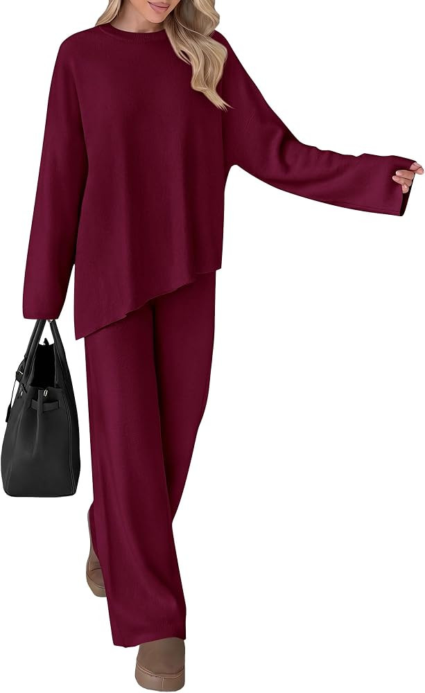 PRETTYGARDEN Womens Fall 2 Piece Asymmetric Cozy Sweater Travel Lounge Sets | Amazon (US)