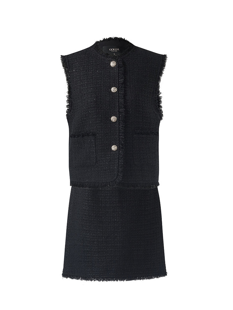 Tweed Women Vest And A-Line Skirt Two-Piece Set | GOELIA