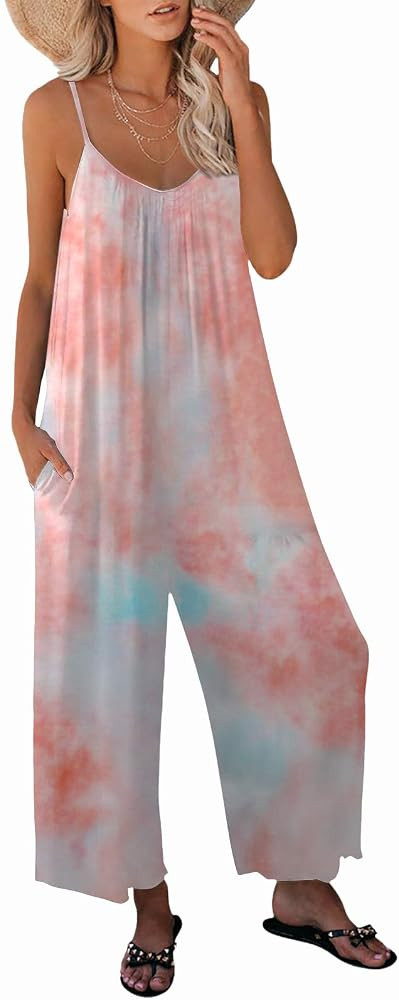 SNUGWIND Womens Casual Sleeveless Strap Loose Adjustable Jumpsuits Stretchy Long Pants Romper wit... | Amazon (US)