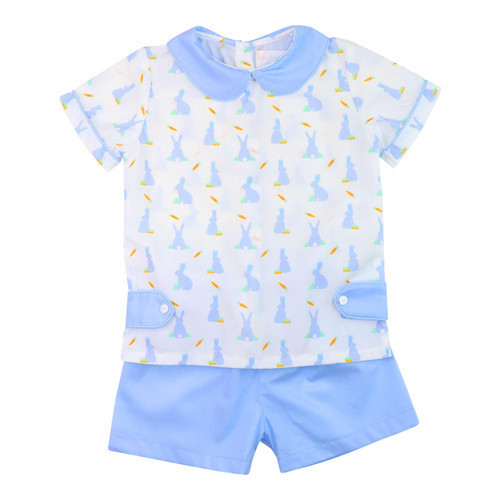 Blue Bunny And Carrot Tab Short Set | Cecil and Lou