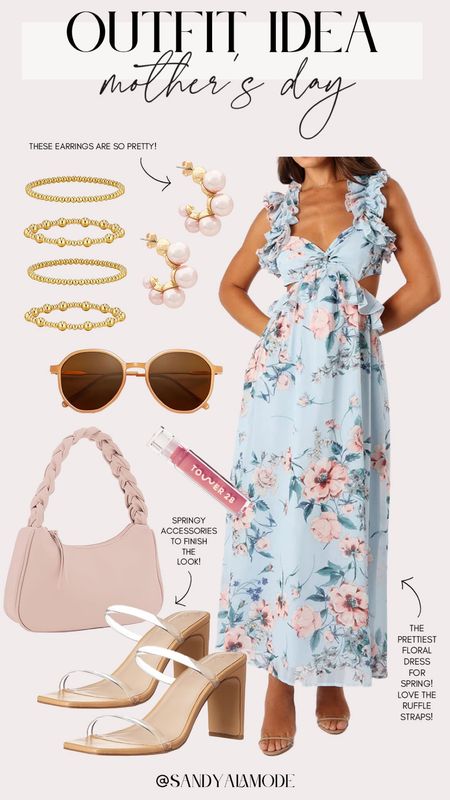Mother’s Day outfit idea | dressy spring outfit | floral spring dress | Amazon spring accessories | gold stacking bracelets | chic spring style 

#LTKfindsunder100 #LTKSeasonal #LTKstyletip