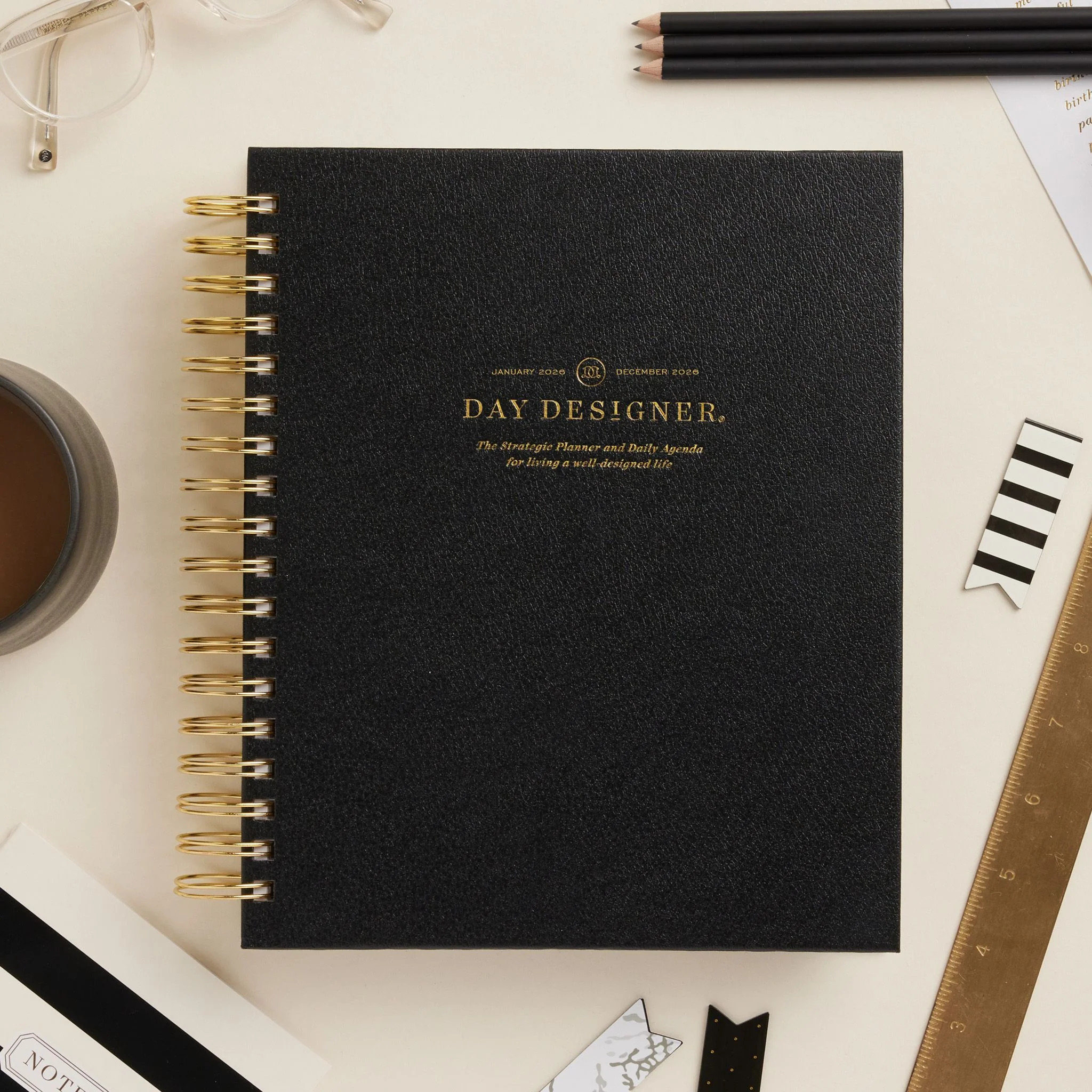 2026 Daily Planner: Classic Black Pebble Texture | Day Designer