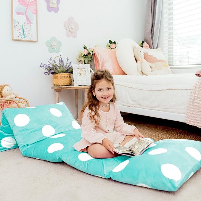 Butterfly Craze Floor Pillow Case, Mattress Bed Lounger Cover, Polka Aqua, King, Cozy Seating Sol... | Amazon (US)