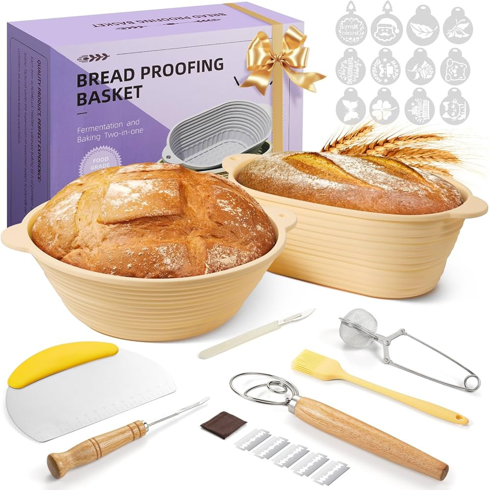 Gardon Sourdough Starter Kit Bread Baking Supplies, 2 Silicone Bread Proofing Baskets with Scrapp... | Amazon (US)