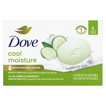Dove Beauty Bar Women's Bath Soap Cool Moisture Cucumber & Green Tea Scent, 3.75 oz 4 Bars | Walmart (US)