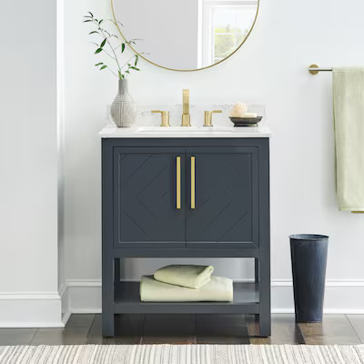 Origin 21 Quillian 30-in Carbon Grey Undermount Single Sink Bathroom Vanity with White Engineered... | Lowe's