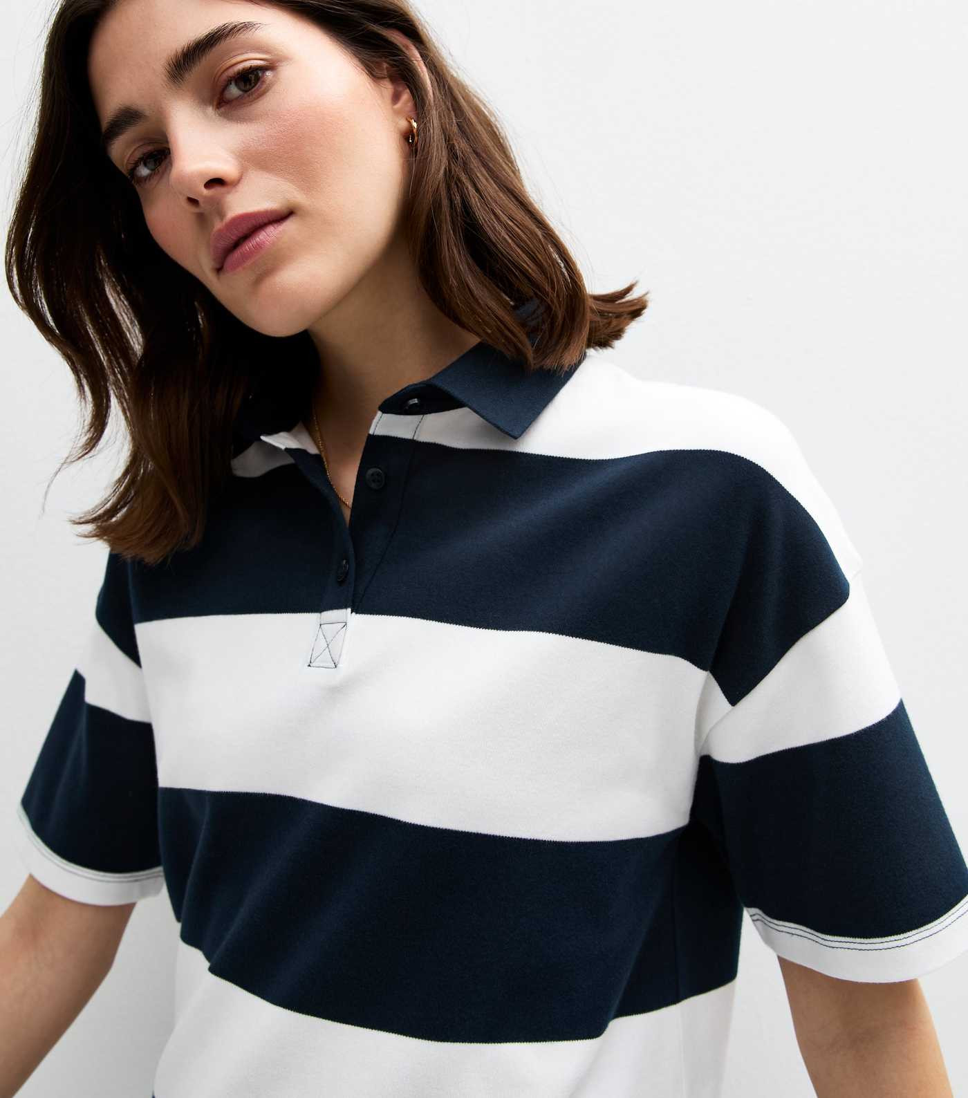Navy Rugby Stripe Short Sleeve Polo Top | New Look | New Look (UK)