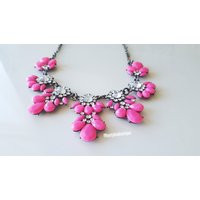 Statement Necklace Hot Pink Crystal Flower Cluster Chandelier Statement Necklace Weddings Bridesmaids Proms Chunky Necklace | Etsy (US)