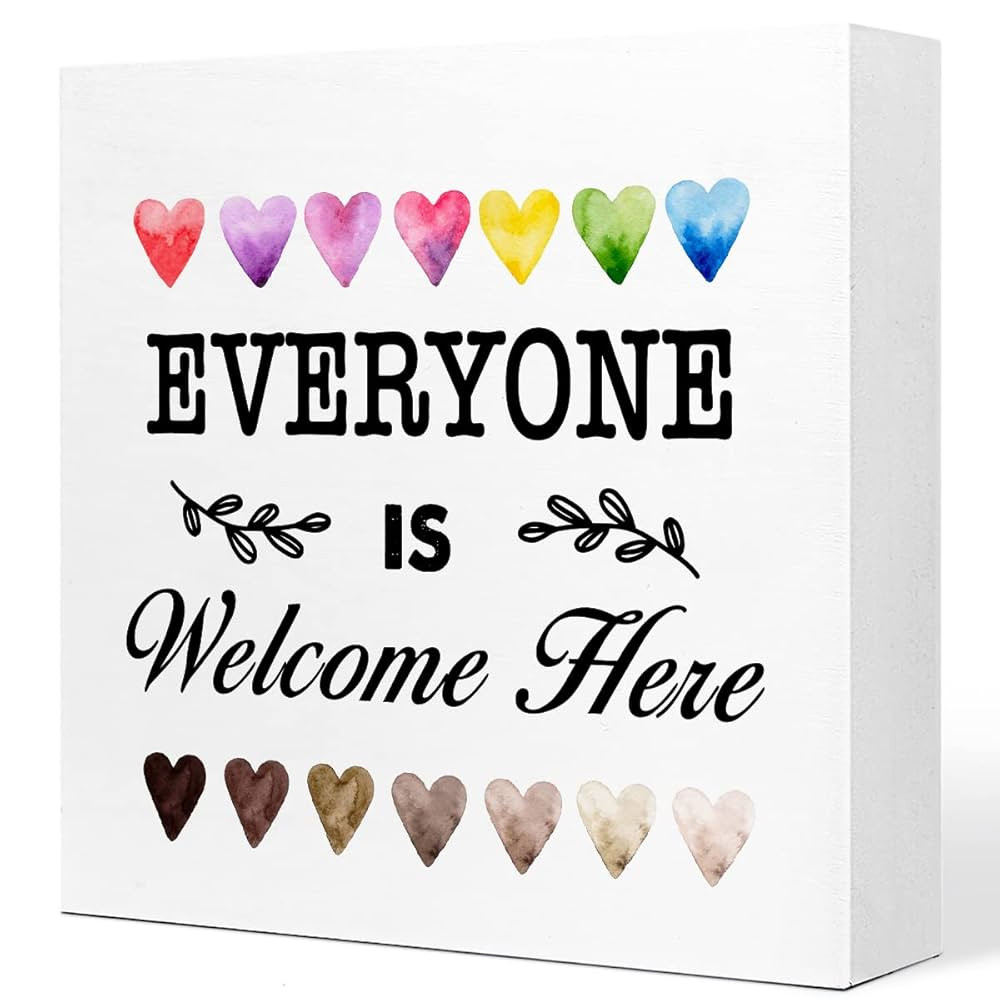 Everyone Is Welcome Here Wooden Box Sign Desk Decor,Classroom Welcome Sign,Back to School Welcome... | Amazon (US)