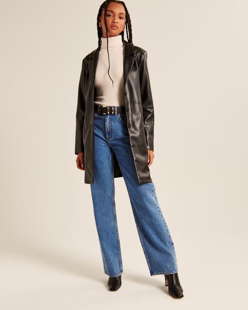 Long-Length Vegan Leather Coat | Abercrombie & Fitch (US)