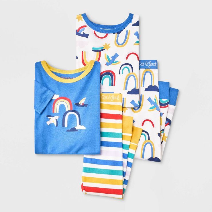Toddler Girls' 4pc Rainbow & Birds Tight Fit Pajama Set - Cat & Jack™ Blue | Target