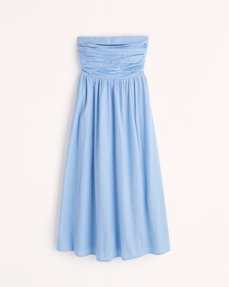 Women's Poplin Strapless Midi Dress | Women's Dresses & Jumpsuits | Abercrombie.com | Abercrombie & Fitch (US)
