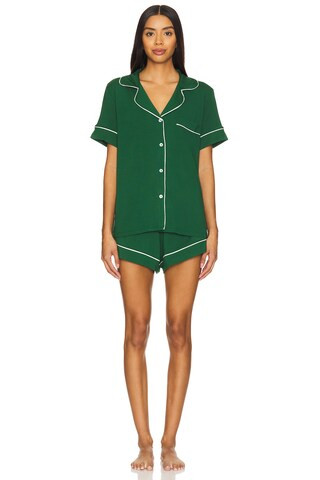 eberjey Gisele Relaxed Short PJ Set in Forest Green & Ivory from Revolve.com | Revolve Clothing (Global)