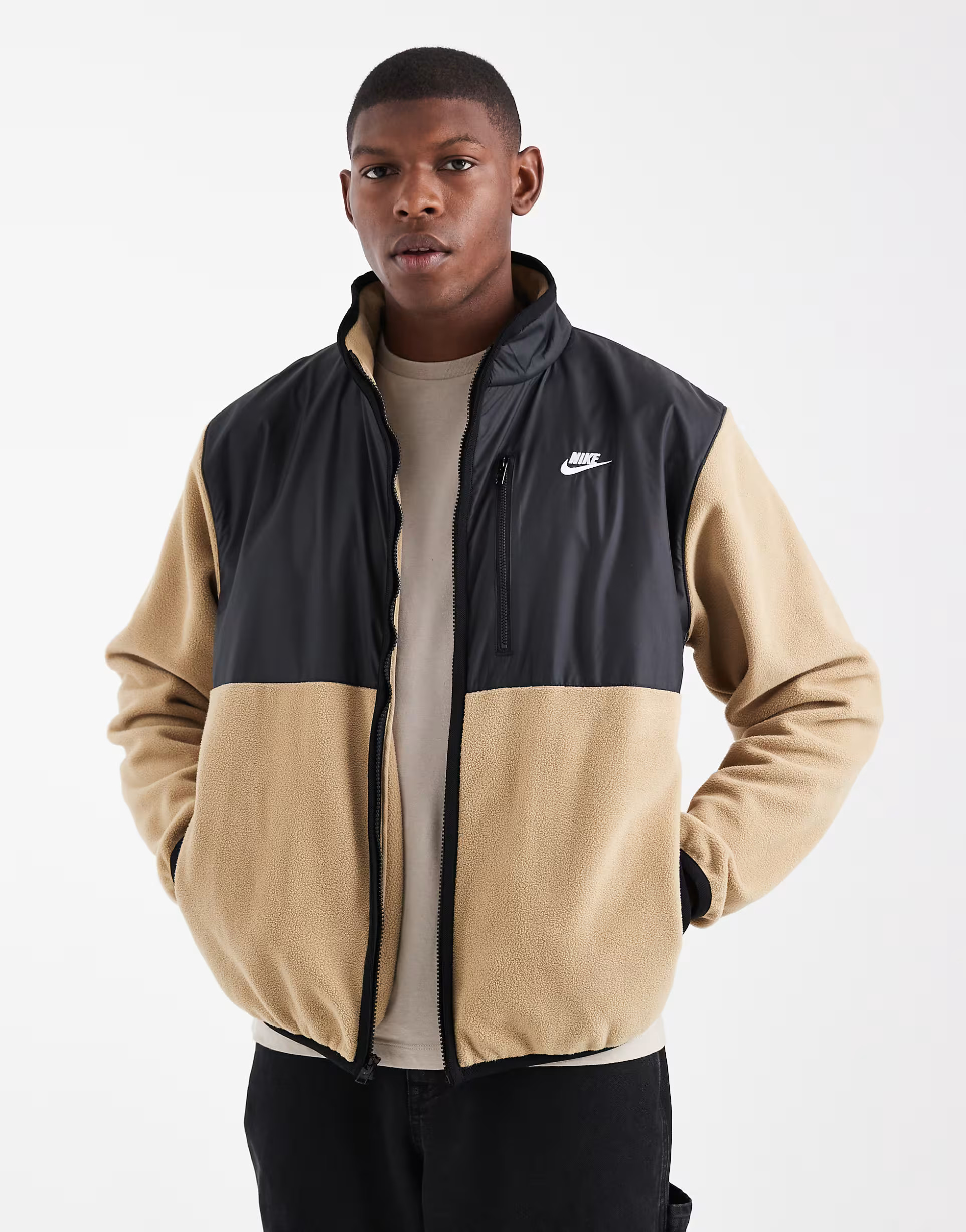 Nike Club fleece jacket in black and beige | ASOS | ASOS (Global)