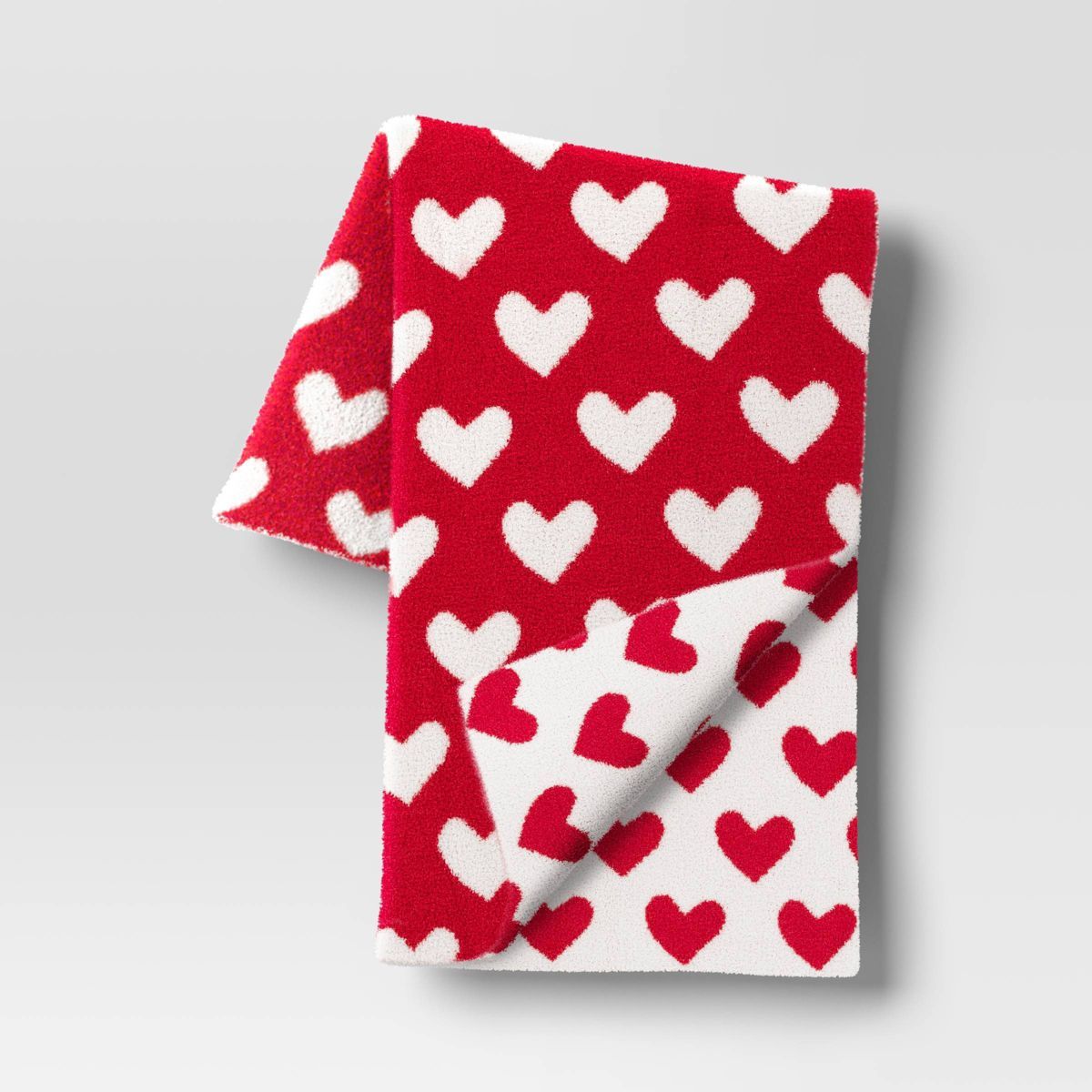 Reversible Cozy Feathery Knit Hearts Throw Blanket Ivory/Red - Threshold™ | Target