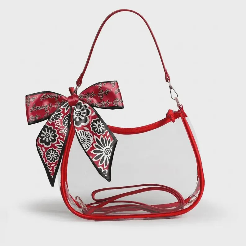 Georgia Sara Large Red Clear Stadium Purse: Vegan Leather Crossbody Bag - Game Day Approved- Geor... | Etsy (Global)