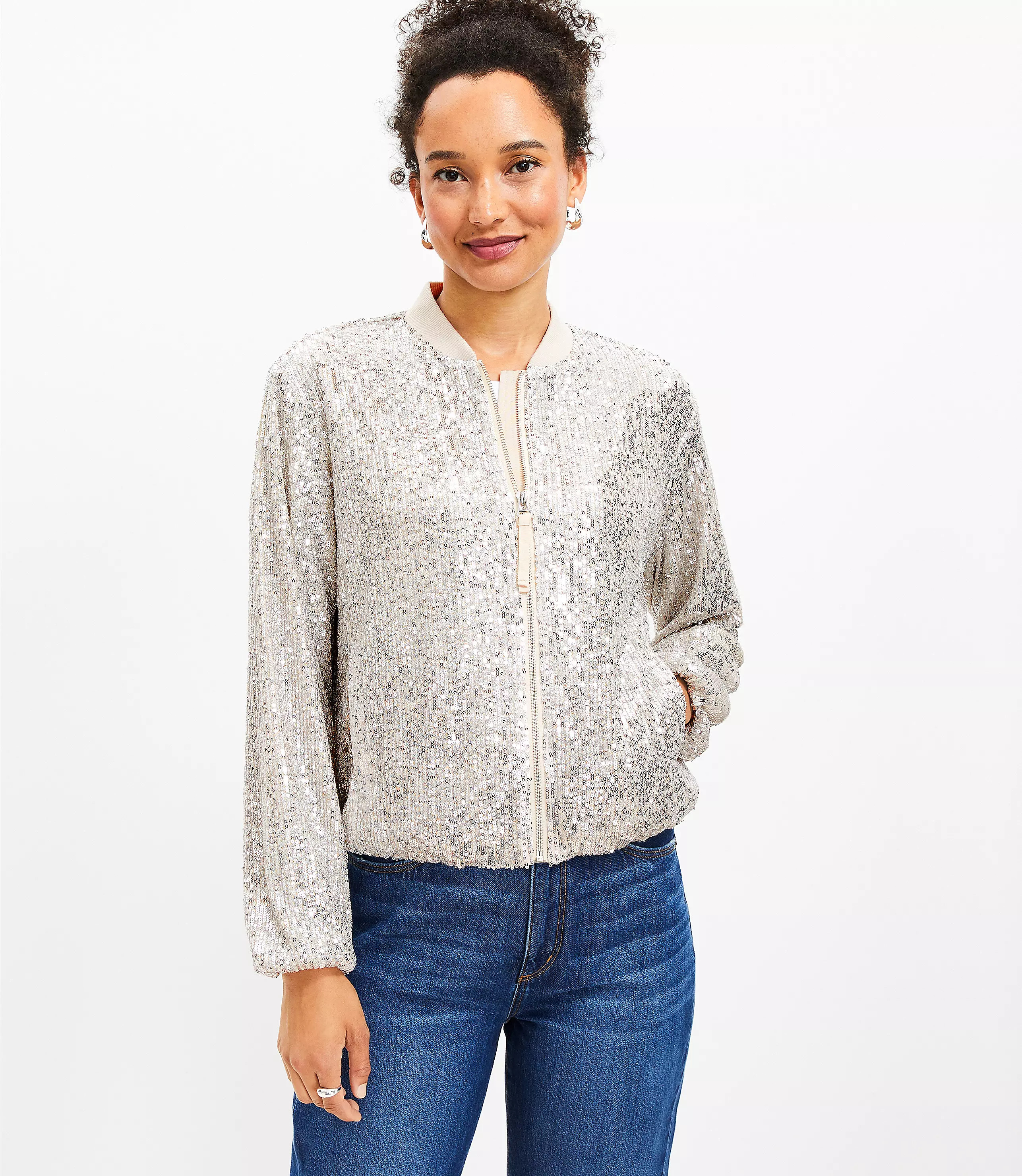 Sequin Bomber Jacket | LOFT
