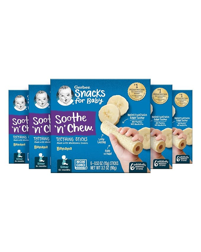 Gerber Snacks for Baby, Baby Food, Snacks, Sitter, Soothe N Chew Teething Sticks, Banana, Banana ... | Amazon (US)
