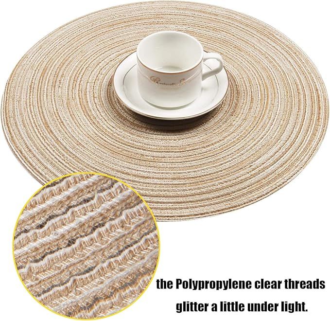 SHACOS Round Braided Placemats Set of 8 Round Table Mats for Dining Tables (Beige, 8) | Amazon (US)