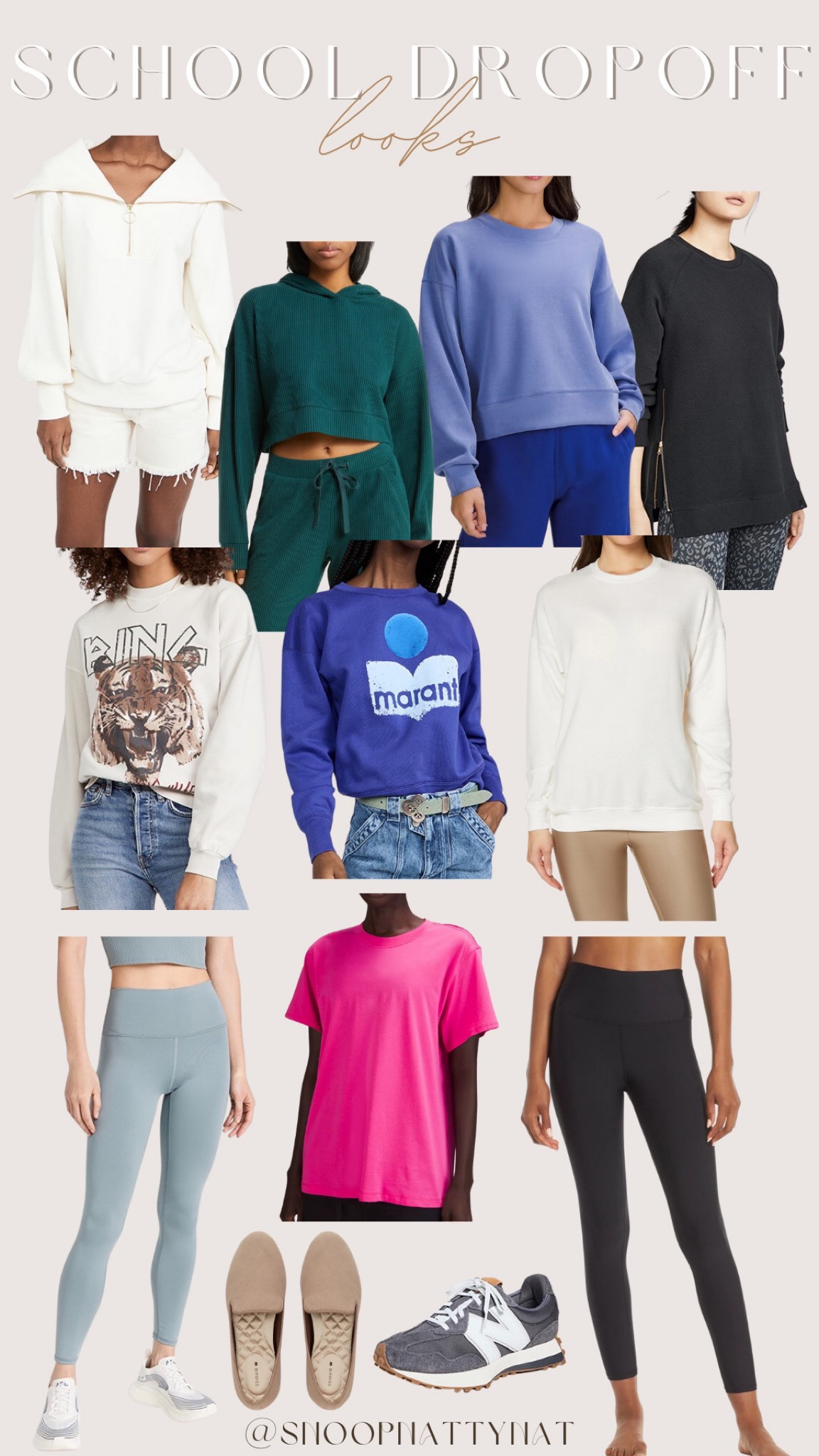 School drop off looks - what to wear for errands - effortless causal - athlesiure - active wear - crew necks - leggings - marant - Lululemon 

#LTKfit #LTKstyletip